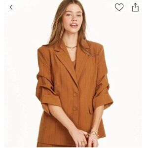 Danielle Bernstein Women's Blazer Stripe Ruched Sleeves Burnt Orange Oversized
